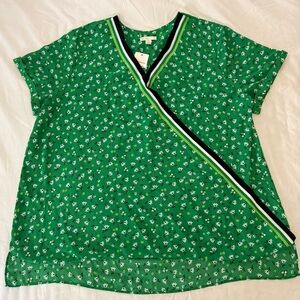 C EST. 1946 Green Floral Print Short Sleeve Blouse Wrap V-Neck - Size XL